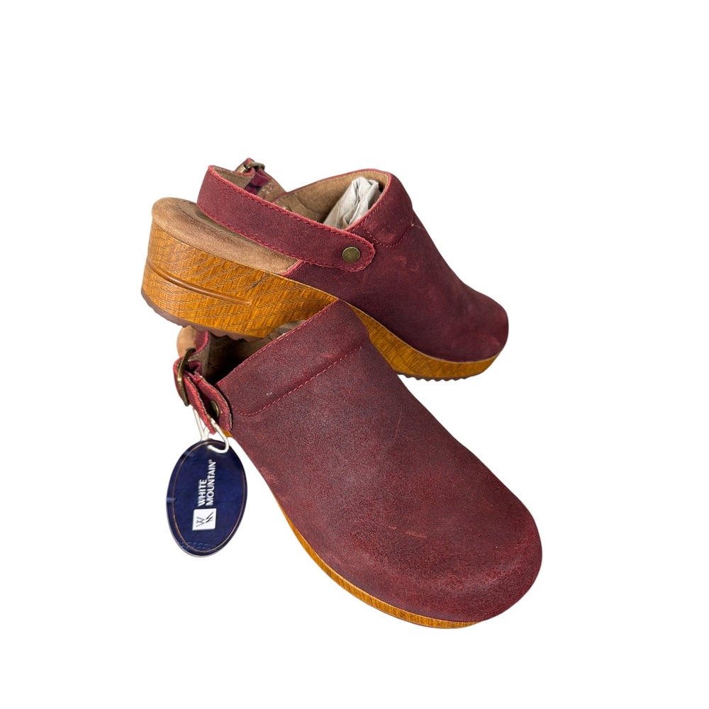 White Mountain Burgundy Leather Suede Slingback Clogs Platform Shoes W32527 9.5M